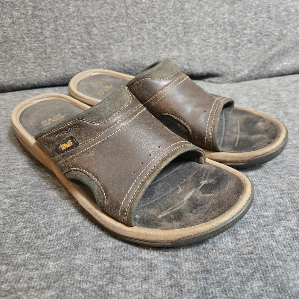 Teva Brown Leather Slide Sandals